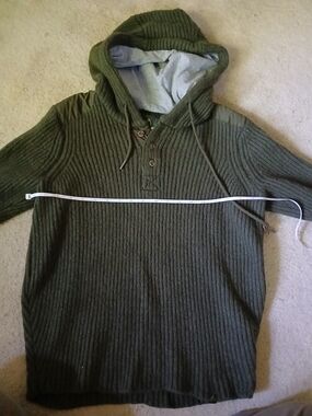 Prana Olive Green Ribbed V-Neck Hoodie Sweater